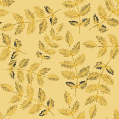 Vintage yapraklı suluboya desenli. Dekoratif tasarım için renkli yaprakları olan güzel bir botanik baskısı. Parlak bahar ya da yaz arkaplanı. Klasik düğün dekoru. Tekstil tasarımı.