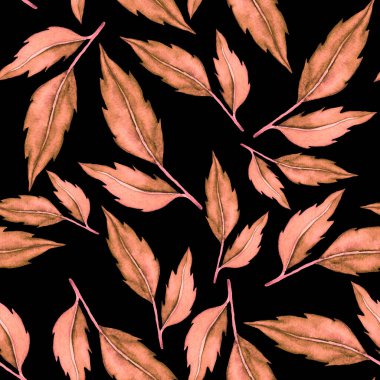 Vintage yapraklı suluboya desenli. Dekoratif tasarım için renkli yaprakları olan güzel bir botanik baskısı. Parlak bahar ya da yaz arkaplanı. Klasik düğün dekoru. Tekstil tasarımı.