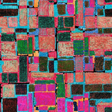 Renkli, soyut geometrik elementlerle yaratıcı, kusursuz desen. El yapımı doku. Grafik olarak soyut bir arkaplan. Çağdaş sanat. Moda modern tarzı.