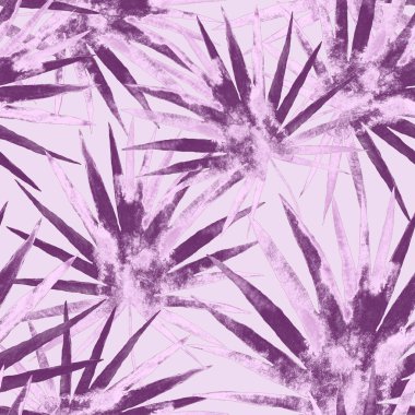 Renkli ve soyut tropikal yapraklı suluboya desenli. Egzotik bitkilerle dolu parlak yaz baskısı. Yaratıcı trend botanik tekstil tasarımı.