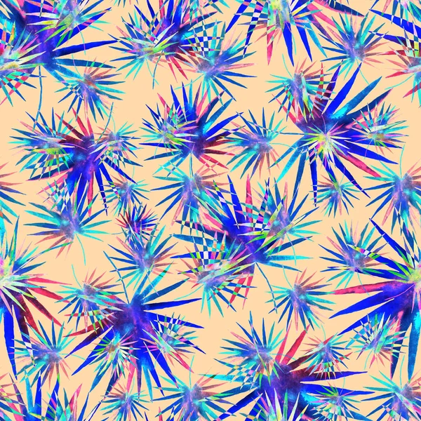 Aquarell Nahtloses Muster Mit Bunten Abstrakten Tropischen Blättern Heller Sommerdruck — Stockfoto