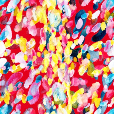 Suluboya, soyut, kusursuz desen. Parlak el yapımı elementlerle yaratıcı doku. Soyut renkli yazdırma.