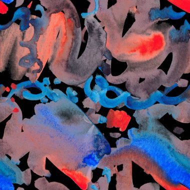 Suluboya, soyut, kusursuz desen. Parlak el yapımı elementlerle yaratıcı doku. Soyut renkli yazdırma.