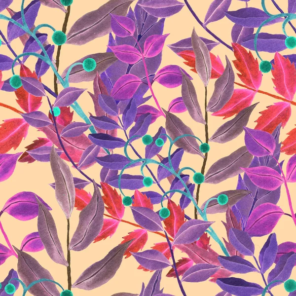 Wzór Bezszwowy Akwarela Liści Vintage Piękny Botaniczny Nadruk Kolorowymi Liśćmi — Zdjęcie stockowe