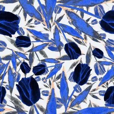 Çiçeklerle suluboya kusursuz desen. Klasik çiçek desenleri. Çiçeksiz desen. Botanik sanatı. Çiçek botanik koleksiyonu. Çiçek seti. Suluboya botanik tasarımı.