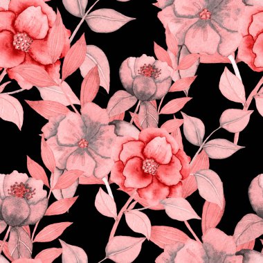 Çiçeklerle suluboya kusursuz desen. Klasik çiçek desenleri. Çiçeksiz desen. Botanik sanatı. Çiçek botanik koleksiyonu. Çiçek seti. Suluboya botanik tasarımı.