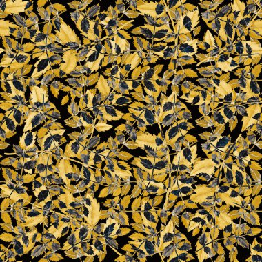 Vintage yapraklı suluboya desenli. Dekoratif tasarım için renkli yaprakları olan güzel bir botanik baskısı. Parlak bahar ya da yaz arkaplanı. Klasik düğün dekoru. Tekstil tasarımı.