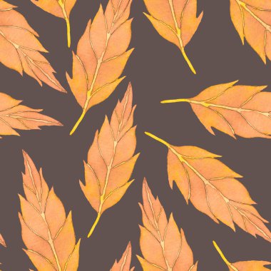 Vintage yapraklı suluboya desenli. Dekoratif tasarım için renkli yaprakları olan güzel bir botanik baskısı. Parlak bahar ya da yaz arkaplanı. Klasik düğün dekoru. Tekstil tasarımı.