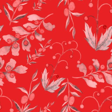 Vintage yapraklı suluboya desenli. Dekoratif tasarım için renkli yaprakları olan güzel bir botanik baskısı. Parlak bahar ya da yaz arkaplanı. Klasik düğün dekoru. Tekstil tasarımı.