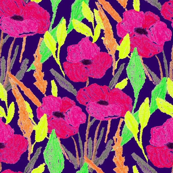 Patrón Creativo Sin Costuras Con Flores Abstractas Dibujadas Con Lápices —  Fotos de Stock