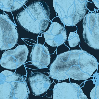 Çizgili sanat çiçekleri ve suluboya lekeleri olan yaratıcı kusursuz desen. Moda soyut modern vintage baskı.