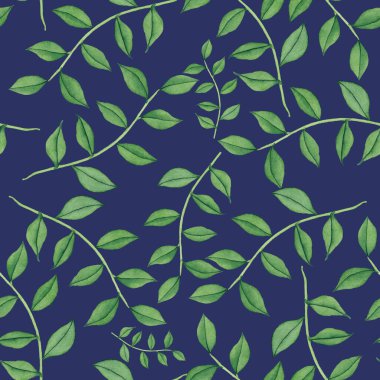 Vintage yapraklı suluboya desenli. Dekoratif tasarım için renkli yaprakları olan güzel bir botanik baskısı. Parlak bahar ya da yaz arkaplanı. Klasik düğün dekoru. Tekstil tasarımı.