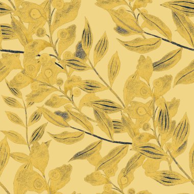Vintage yapraklı suluboya desenli. Dekoratif tasarım için renkli yaprakları olan güzel bir botanik baskısı. Parlak bahar ya da yaz arkaplanı. Klasik düğün dekoru. Tekstil tasarımı.