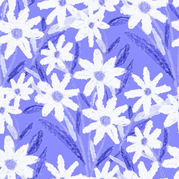 Δημιουργικό Μοτίβο Χωρίς Ραφή Αφηρημένα Λουλούδια Ζωγραφισμένα Κηρομπογιές Λαμπερό Πολύχρωμο — Φωτογραφία Αρχείου