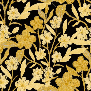 Balmumu pastel boyalarla çizilmiş soyut çiçekleri olan yaratıcı, pürüzsüz desen. Parlak renkli çiçek deseni.