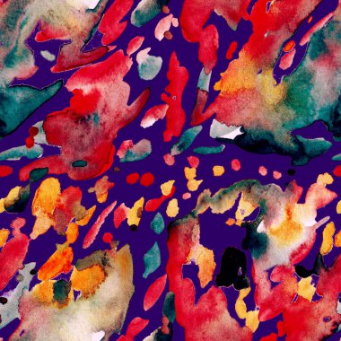 Suluboya, soyut, kusursuz desen. Parlak el yapımı elementlerle yaratıcı doku. Soyut renkli yazdırma.