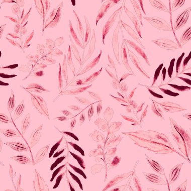 Vintage yapraklı suluboya desenli. Dekoratif tasarım için renkli yaprakları olan güzel bir botanik baskısı. Parlak bahar ya da yaz arkaplanı. Klasik düğün dekoru. Tekstil tasarımı.