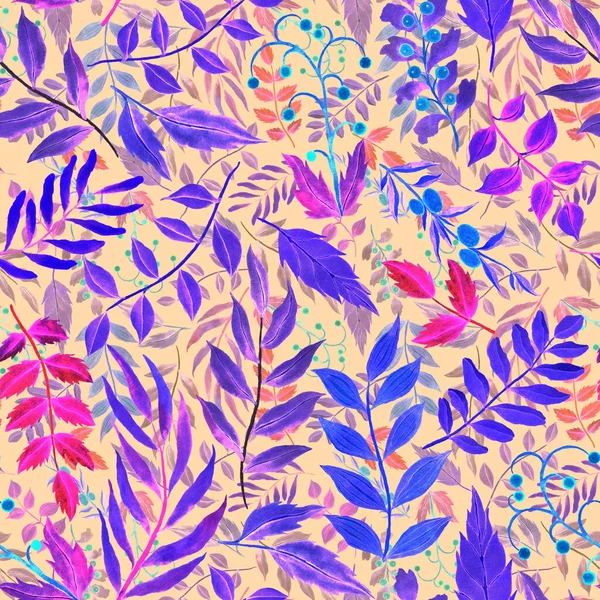 Watercolor Seamless Pattern Vintage Leaves Beautiful Botanical Print Colorful Foliage — Stock Photo, Image