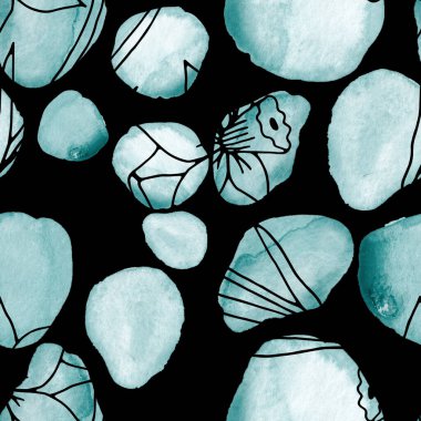 Çizgili sanat çiçekleri ve suluboya lekeleri olan yaratıcı kusursuz desen. Moda soyut modern vintage baskı.