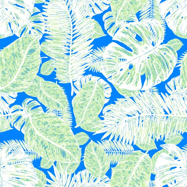 Watercolor Seamless Pattern Tropical Leaves Beautiful Allover Print Hand Drawn — Stock Photo, Image