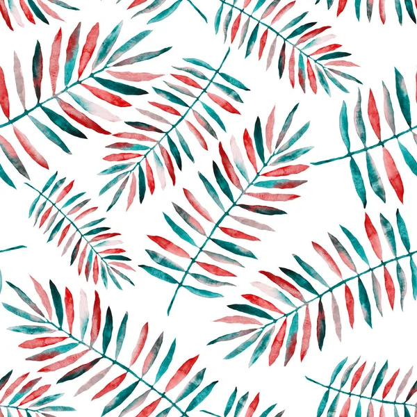 Watercolor Seamless Pattern Colorful Abstract Tropical Leaves Bright Summer Print — Stock Photo, Image