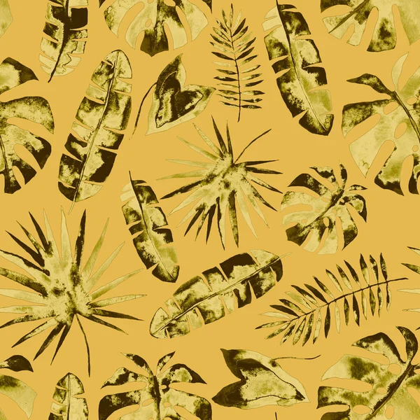 Акварель Бесшовный Узор Красочными Абстрактными Тропическими Листьями Яркий Летний Отпечаток — стоковое фото