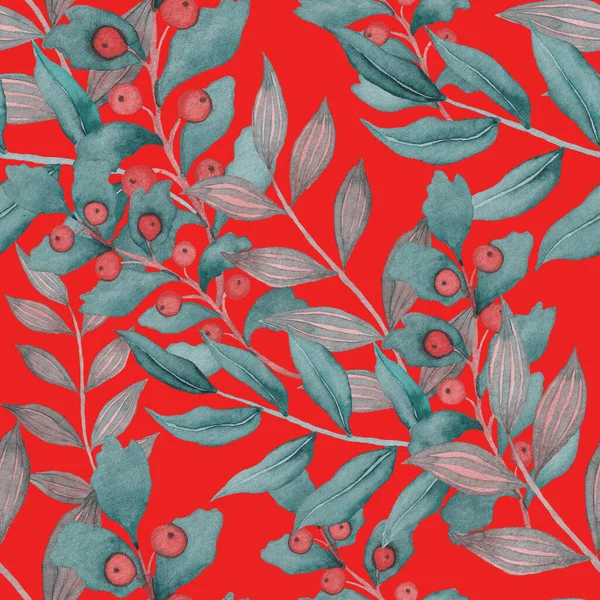Akvarell Sömlöst Mönster Med Vintage Blad Vackert Botaniskt Tryck Med — Stockfoto