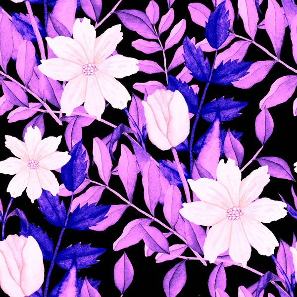 Акварель Безшовний Візерунок Квітами Вінтажний Квітковий Візерунок Квітковий Безшовний Візерунок — стокове фото