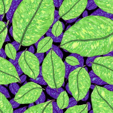 Tropikal yapraklarla suluboya kusursuz desen. Elle çizilmiş egzotik bitkilerle çok güzel bir iz. Mayo botanik tasarımı.