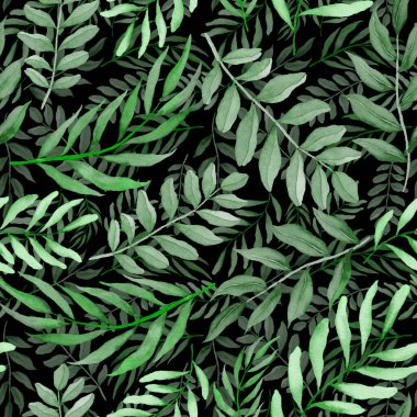 Vintage yapraklı suluboya desenli. Dekoratif tasarım için renkli yaprakları olan güzel bir botanik baskısı. Parlak bahar ya da yaz arkaplanı. Klasik düğün dekoru. Tekstil tasarımı.