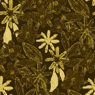 Balmumu pastel boyalarla çizilmiş soyut çiçekleri olan yaratıcı, pürüzsüz desen. Parlak renkli çiçek deseni.