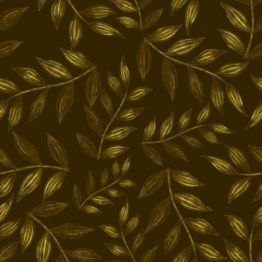 Vintage yapraklı suluboya desenli. Dekoratif tasarım için renkli yaprakları olan güzel bir botanik baskısı. Parlak bahar ya da yaz arkaplanı. Klasik düğün dekoru. Tekstil tasarımı.