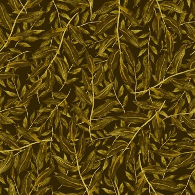 Vintage yapraklı suluboya desenli. Dekoratif tasarım için renkli yaprakları olan güzel bir botanik baskısı. Parlak bahar ya da yaz arkaplanı. Klasik düğün dekoru. Tekstil tasarımı.