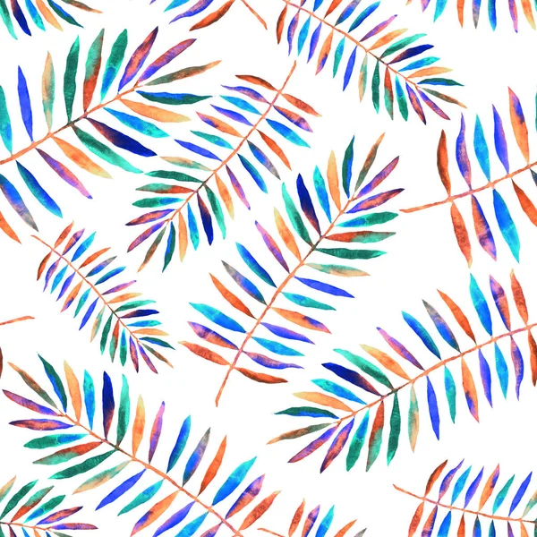 Watercolor Seamless Pattern Colorful Abstract Tropical Leaves Bright Summer Print — Stock Photo, Image