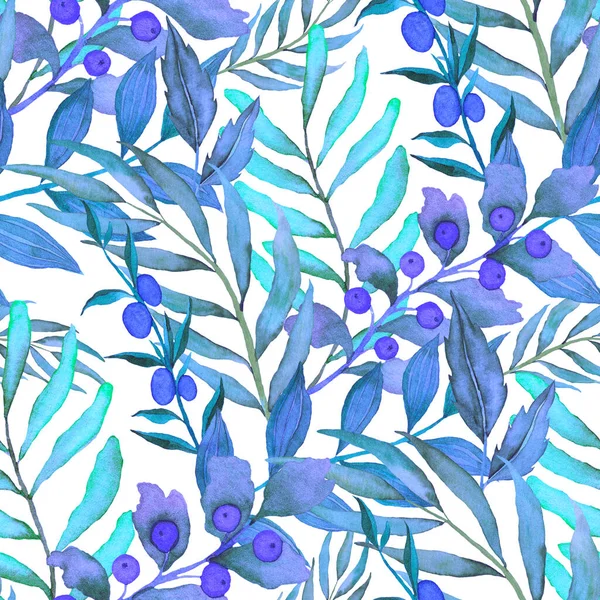 Akvarell Zökkenőmentes Minta Vintage Levelekkel Gyönyörű Botanikai Nyomat Színes Lombozattal — Stock Fotó