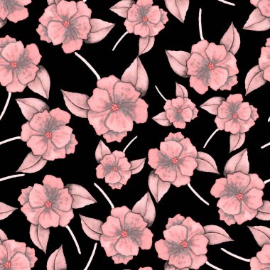 Çiçeklerle suluboya kusursuz desen. Klasik çiçek desenleri. Çiçeksiz desen. Botanik sanatı. Çiçek botanik koleksiyonu. Çiçek seti. Suluboya botanik tasarımı.