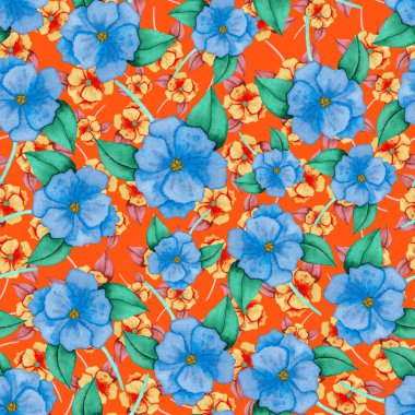 Çiçeklerle suluboya kusursuz desen. Klasik çiçek desenleri. Çiçeksiz desen. Botanik sanatı. Çiçek botanik koleksiyonu. Çiçek seti. Suluboya botanik tasarımı.