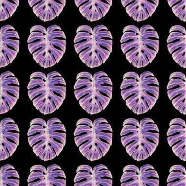 Tropikal yapraklarla suluboya kusursuz desen. Elle çizilmiş egzotik bitkilerle çok güzel bir iz. Mayo botanik tasarımı.