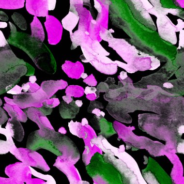 Suluboya, soyut, kusursuz desen. Parlak el yapımı elementlerle yaratıcı doku. Soyut renkli yazdırma.