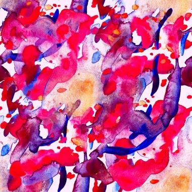 Suluboya, soyut, kusursuz desen. Parlak el yapımı elementlerle yaratıcı doku. Soyut renkli yazdırma.