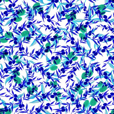 Vintage yapraklı suluboya desenli. Dekoratif tasarım için renkli yaprakları olan güzel bir botanik baskısı. Parlak bahar ya da yaz arkaplanı. Klasik düğün dekoru. Tekstil tasarımı.