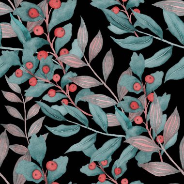 Vintage yapraklı suluboya desenli. Dekoratif tasarım için renkli yaprakları olan güzel bir botanik baskısı. Parlak bahar ya da yaz arkaplanı. Klasik düğün dekoru. Tekstil tasarımı.