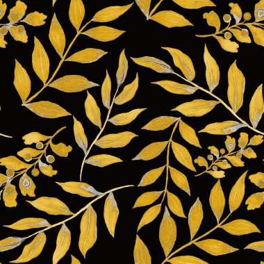 Vintage yapraklı suluboya desenli. Dekoratif tasarım için renkli yaprakları olan güzel bir botanik baskısı. Parlak bahar ya da yaz arkaplanı. Klasik düğün dekoru. Tekstil tasarımı.