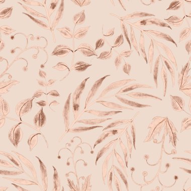 Vintage yapraklı suluboya desenli. Dekoratif tasarım için renkli yaprakları olan güzel bir botanik baskısı. Parlak bahar ya da yaz arkaplanı. Klasik düğün dekoru. Tekstil tasarımı.