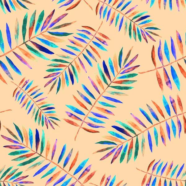 Watercolor Seamless Pattern Colorful Abstract Tropical Leaves Bright Summer Print — Stock Photo, Image