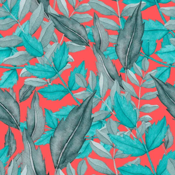 Watercolor Seamless Pattern Vintage Leaves Beautiful Botanical Print Colorful Foliage — Stock Photo, Image