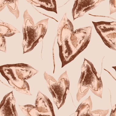 Renkli ve soyut tropikal yapraklı suluboya desenli. Egzotik bitkilerle dolu parlak yaz baskısı. Yaratıcı trend botanik tekstil tasarımı.