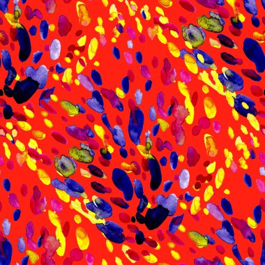 Suluboya, soyut, kusursuz desen. Parlak el yapımı elementlerle yaratıcı doku. Soyut renkli yazdırma.