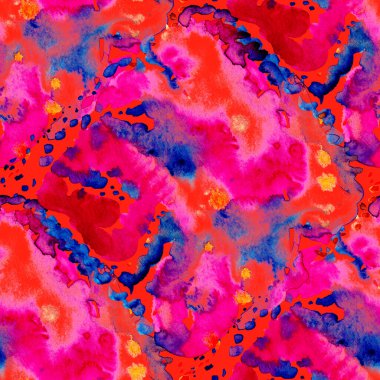 Suluboya, soyut, kusursuz desen. Parlak el yapımı elementlerle yaratıcı doku. Soyut renkli yazdırma.