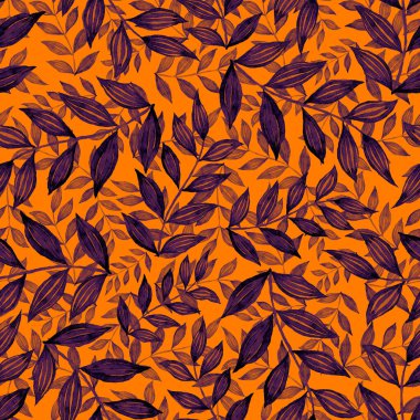 Vintage yapraklı suluboya desenli. Dekoratif tasarım için renkli yaprakları olan güzel bir botanik baskısı. Parlak bahar ya da yaz arkaplanı. Klasik düğün dekoru. Tekstil tasarımı.